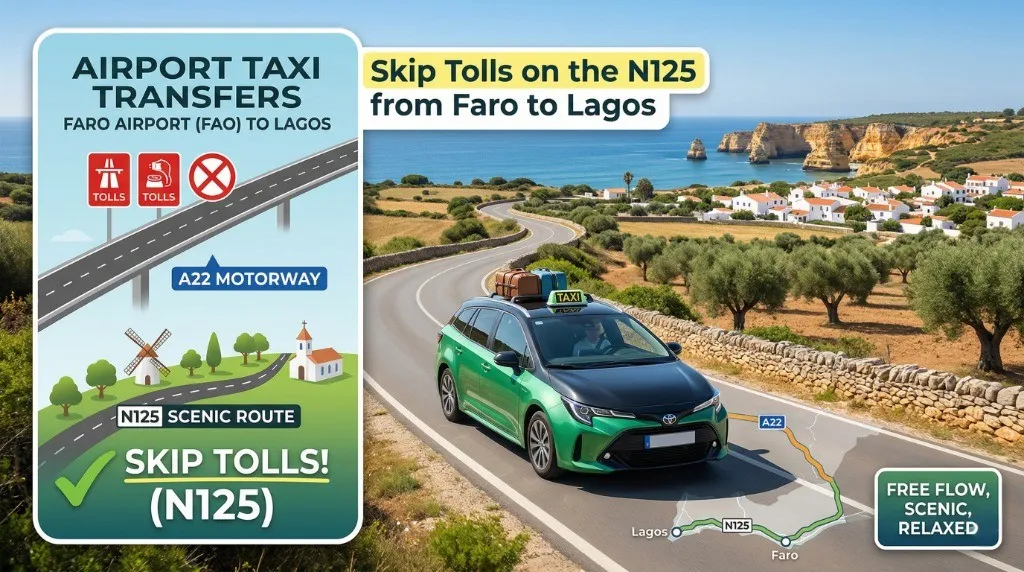 Airport Taxi Transfers: Skip Tolls on the N125 from Faro to Lagos